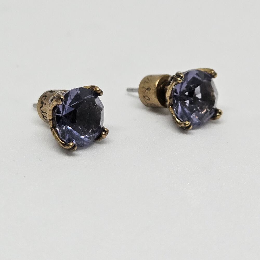 Chloe + Isabel Round Birthstone Stud Earrings E118AM Antique Brass-Plated Purple